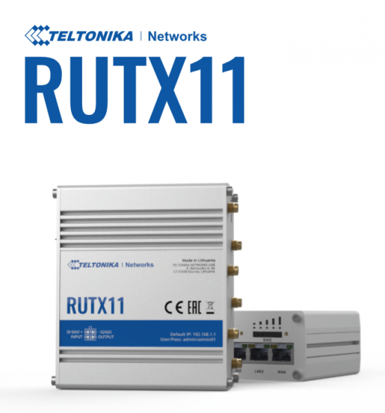 Teltonika · Router · RUTX11 · LTE CAT6 Router WLAN, Dual Band WiFi (Wave-2 802.11ac), 4x Gigabit LAN Port, Bluetooth, 2 SIM, USB, GNSS, M2M