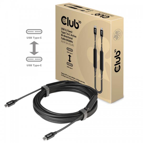 Kabel USB 3.2 C (St) =&gt; C (St) 5,0m *Club 3D* Aktiv bidirektional 8K60Hz