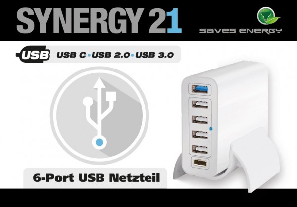 Synergy 21 USB Ladegerät/Netzteil 6-fach 60Watt V2 USB-A und USB-C