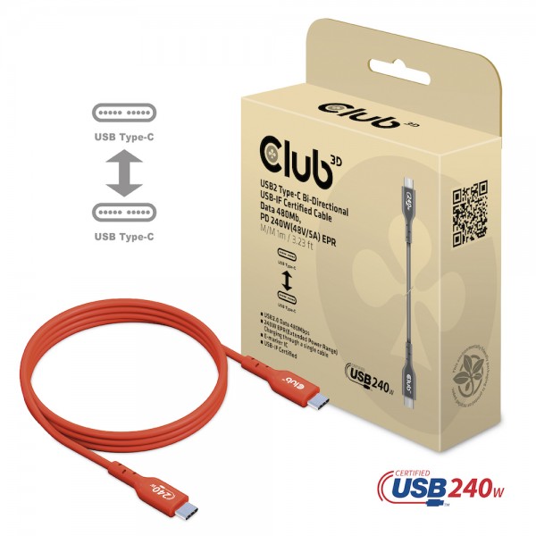 Kabel USB 2.0 C (St) =&gt; C (St) 1,0m *Club 3D* 240W