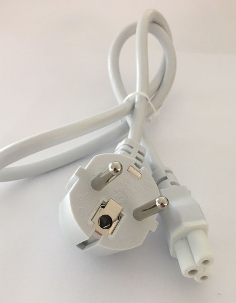 Netzkabel 230V Schutzkontakt CEE7(Stecker)-&gt;C5(Buchse), 0,6m, Weiss/White, (Kleeblatt,Mickymaus) +BULK+