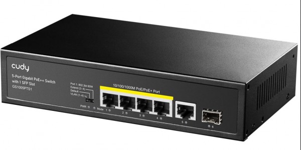 Cudy 5-Port Gigabit PoE+ Switch with 1 SFP Port 120W, GS1005PTS1