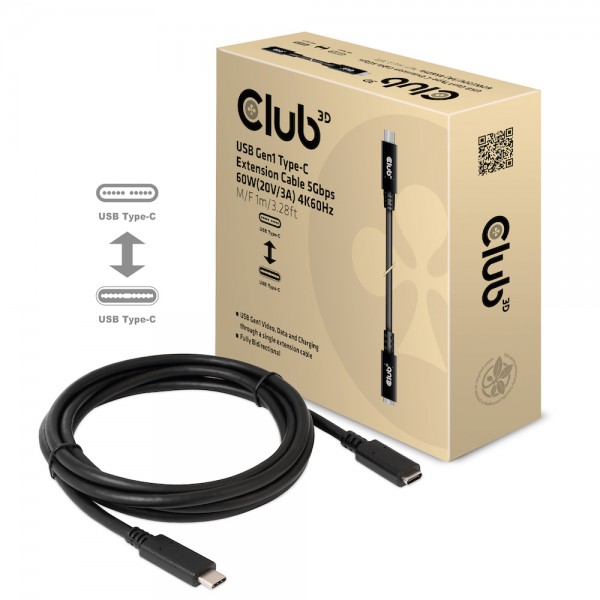 Kabel USB 3.1 C (St) =&gt; C (Bu) 1,0m *Club 3D* 5Gbps