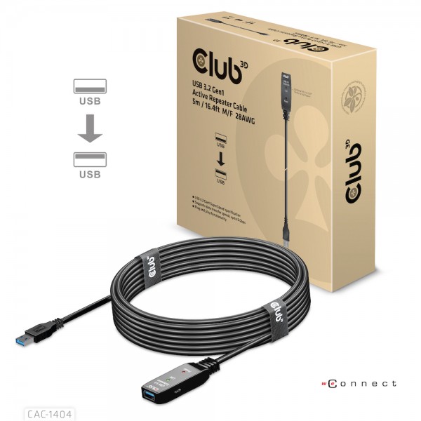 Kabel USB, A(St) =&gt; A(Bu), 5.0m, USB 3.2, *Club 3D* aktiv