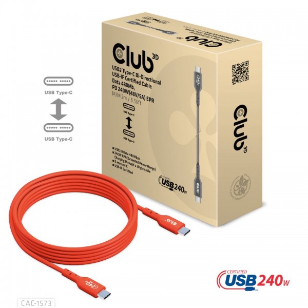 Kabel USB 3.0 C (St) =&gt; C (St) 2,0m *Club 3D* 240W