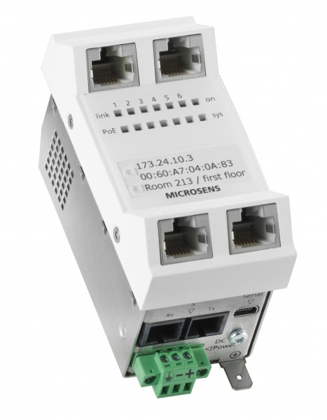 Microsens Installationswitch GBE 6 Port, vert.. Einbau, 5xRJ45, 1xSC duplex, PoE+, MS440212PM-48G6+