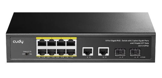 Cudy 8-Port Gigabit PoE+ Switch with 2 Gigabit Uplink ports and 2 Gigabit SFP slot 120W, GS1010PS2