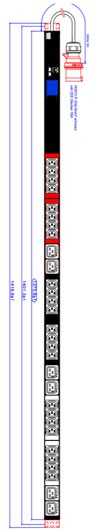 Bachmann PDU, Steckdosen, 24xDosen(C13)+ 6x(C19)-&gt; Zuleitung 3m, 16A, mit Stecker CEE 16A rot, BN2000,