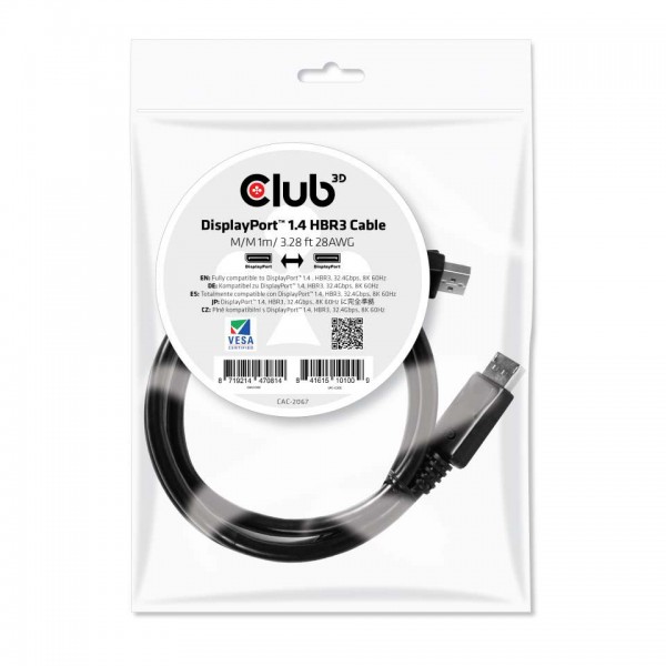 Kabel Video DisplayPort 1.4 HBR3 ST/ST 1,0m 28AWG *Club3D*