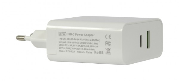ALLNET USB Ladegerät Quick Charge® PD Netzteil Power Supply 87 Watt 1x Typ-A, 1x Typ-C**EU PLUG**