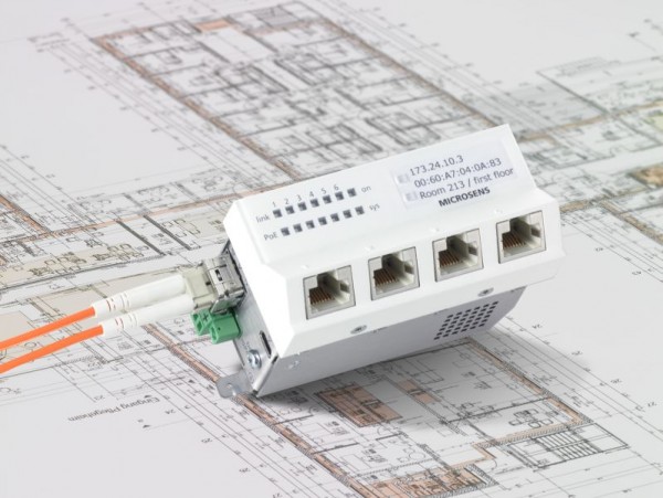 Microsens Gigabit Ethernet Installations-Switch, Gen. 6+, 6 Port, PoE+, 5xRJ45, 1xSFP, MS440209PM-48G6