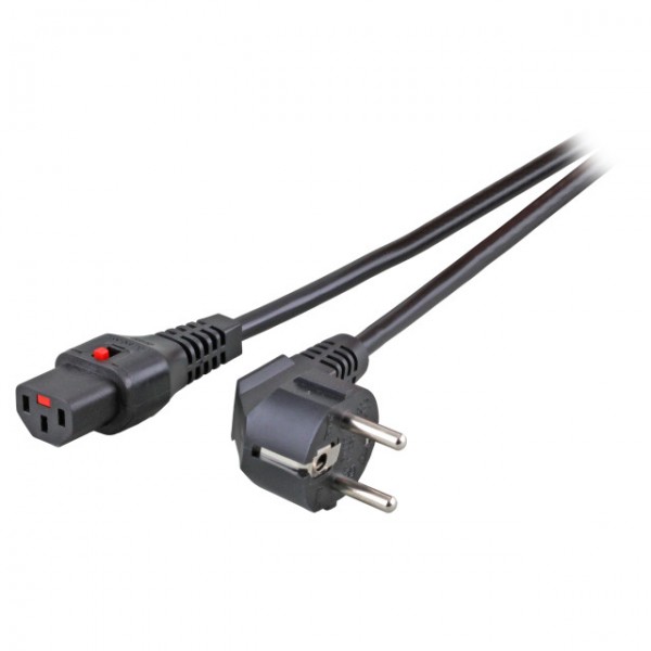 Netzkabel 230V Schutzkontakt CEE7(Stecker)-&gt;Kaltgeräte IEC-C13(Buchse), 2m, Black IEC Lock