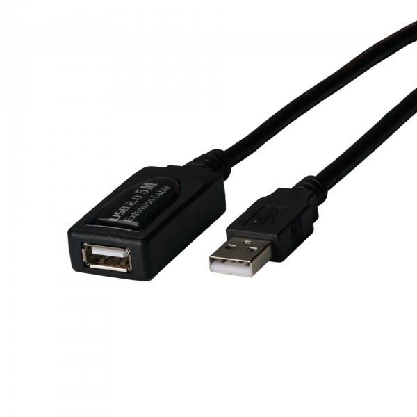 Kabel USB2.0, 5m, A(St)/A(Bu), Repeaterkabel, schwarz,