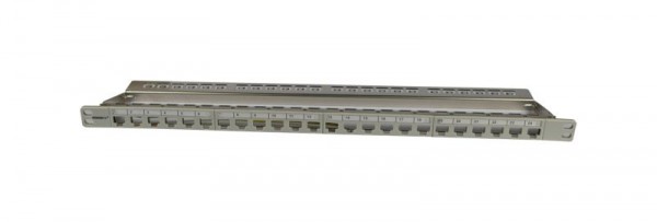 Patch Panel 24xTP,CAT6A, incl.Keystone Slim-line/Short mit Staubschutzklappe, 19&quot;, 0.5HE, Lichtgrau, Synergy 21,