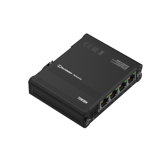 Teltonika · Switch · TSW304 · 4 Port Gigabit Industrial unmanaged Switch DIN RAIL
