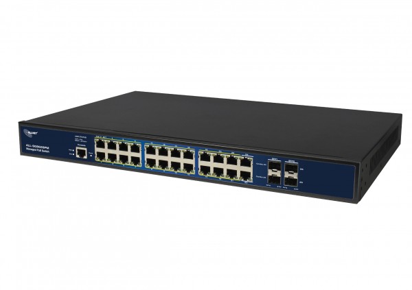 ALLNET Switch full managed Layer2+ 26 Port • 24x GbE • PoE Budget 370W • 22x PoE at • 2x Combo • 2x SFP • 19&quot; • Lüfterlos • JSON API • ALL-SG8626PMJ