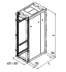 Triton 19&quot;Schrank Flat-Pack, Mittelteil T1000mm, 47HE, Dach, Seitenwände, lichtgrau, bis 800KG, zerlegt,