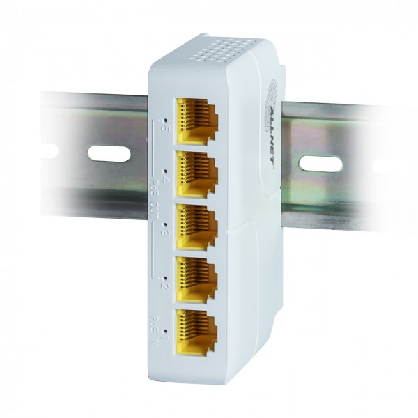 ALLNET Switch unmanaged 5 Port • 5x GbE • PoE Budget 85W • 1x bt out, 3x PoE af/at out, 1xPoE bt 90W in • Lüfterlos, DIN, PD-Input • ALL-SG8005PD-BT90
