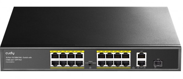 Cudy 16-Port 10/100M PoE+ Switch with 2 Gigabit Uplink and 1 SFP Port 200W, FS1018PS1