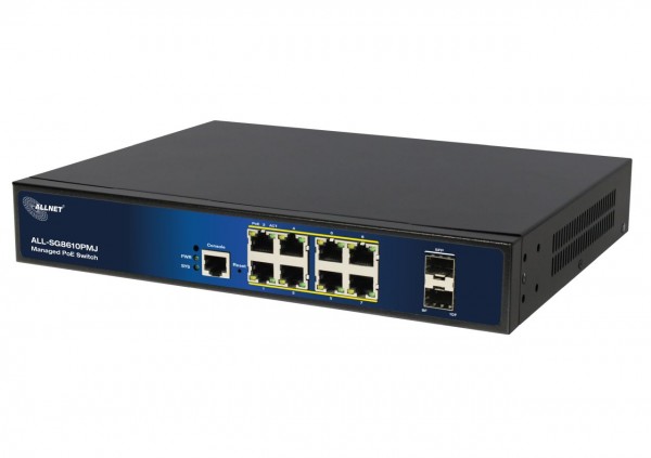 ALLNET Switch full managed Layer2+ 10 Port • 8x GbE • PoE Budget 130W • 8x PoE at • 2x SFP • 19&quot; • Lüfterlos • JSON API • ALL-SG8610PMJ