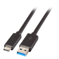 Kabel USB, C(St) =&gt; A(St), 1.0m, USB3.2, schwarz, 5G/3A, Gen.1,