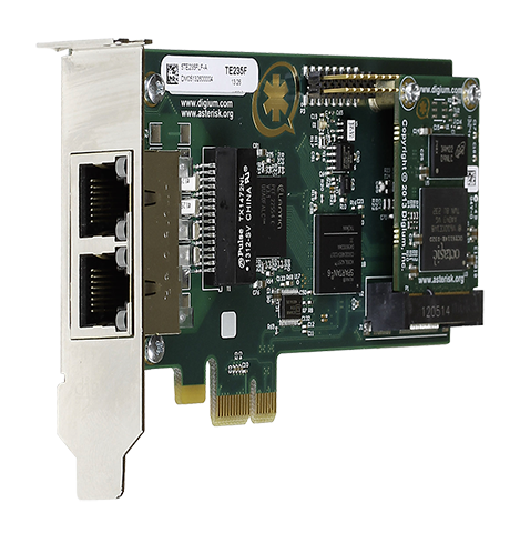 Sangoma Two (2) span digital T1/E1/J1/PRI PCI-Express x1 card and hardware echo cancellation (VPM064)