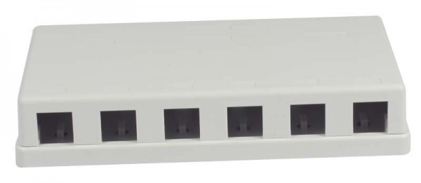 Patch Panel 6xTP, CAT6A, incl.Keystone Slim-line/Short mit Staubschutzklappe, Aufputz ABS, Weiss, Synergy 21,