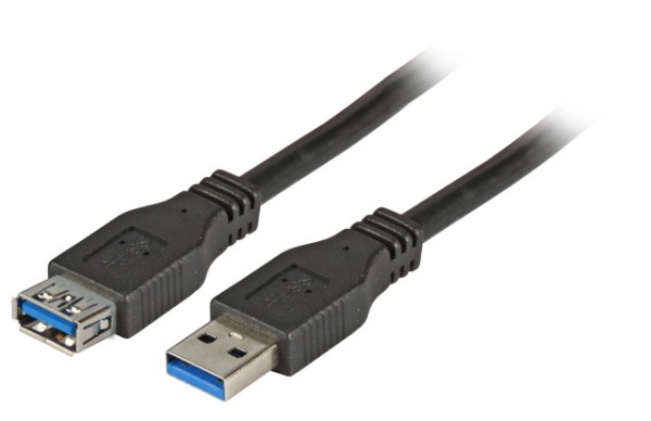 Kabel USB3.0, 1,0m, A(St)/A(Bu), Verlängerung, schwarz, Classic