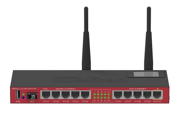 MikroTik RouterBOARD RB2011UiAS-2HnD-IN, 5x Gigabit, 5x 10/100, 1x SFP, USB, WiFi 2.4GHz