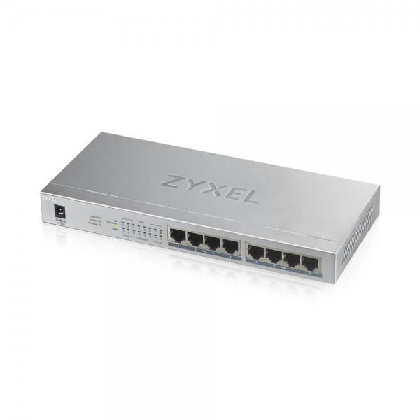Zyxel Switch unmanaged Layer2 8 Port • 8x 1 GbE • PoE Budget 60 Watt • 8x PoE at • Desktop • Lüfterlos • GS-1008HP
