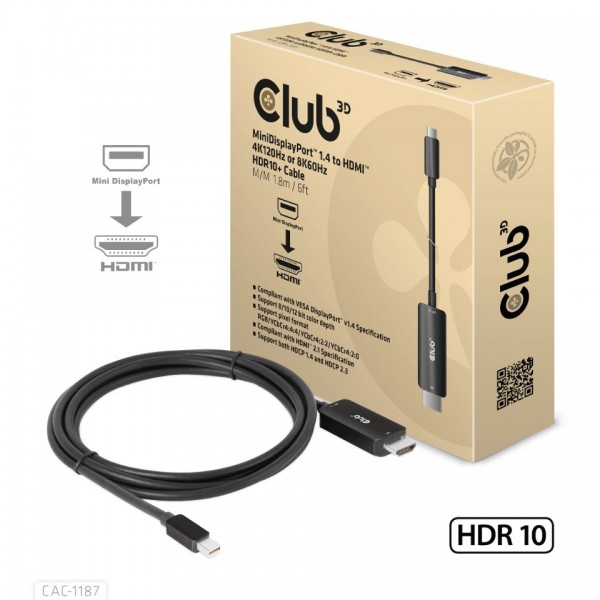 Kabel Video DisplayPort Mini =&gt; HDMI ST/ST 1,8m *Club3D*