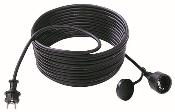 Bachmann Kabel, Verlängerung, Dose(CEE7)-&gt;Stecker(CEE7), 25m, schwarz, mit Deckel,
