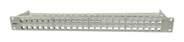 Patch Panel 48xTP,CAT6A, incl.Keystone Slim-line/Short 3P, 19&quot;, 1HE(t95mm), Lichtgrau, Synergy 21,