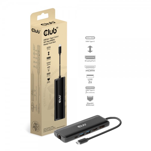 Club 3D Dockingstation - USB Typ C 8-in-1 MST Dual 4K60Hz Dual 4K60Hz *schwarz*