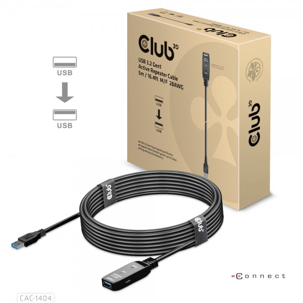 Kabel USB 3.2 A (St) =&gt; A (Bu) 5,0m *Club 3D* aktiv