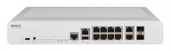 CommScope RUCKUS Networks ICX 7150 Compact Switch, 2x 100/1000/2.5/5/10G PoH ports, 2x 100/1000/2.5G PoH ports, 6x 100/1000/2.5G PoE+ ports, 2x 10G SFP+ , 240W PoE budget, L3 features, 3-year remote support.