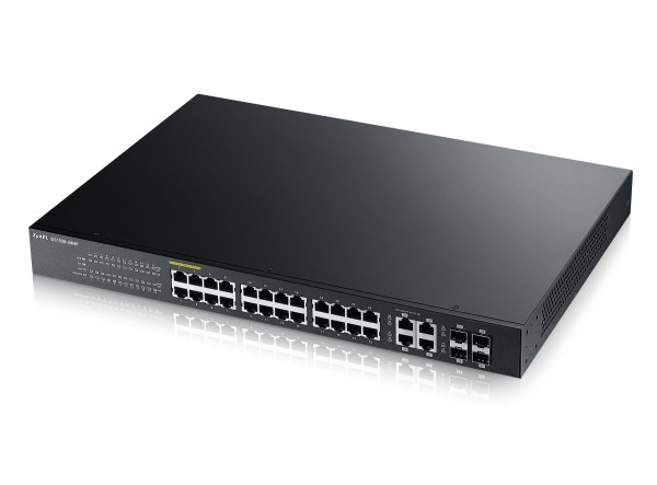 Zyxel Switch smart managed Layer2 28 Port Â• 24x 1 GbE Â• PoE Budget 375 Watt Â• 24x PoE at Â• 4x 1 Gb Combo Â• 19&quot; Â• NebulaFlex Â• GS1920-24HPV2