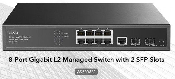 Cudy 8-Port Layer 2 Managed Gigabit Switch with 2 Gigabit SFP Slots, GS2008S2