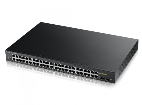 Zyxel Switch smart managed Layer2 50 Port • 48x 1 GbE • PoE Budget 170 Watt • 24x PoE at • 2x SFP • 19&quot; • GS1900-48 V2