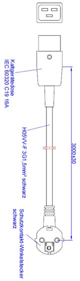 Bachmann Zuleitung H05VV-F3G1,50mm² sw, 3,0m, CEE7/7 / C19