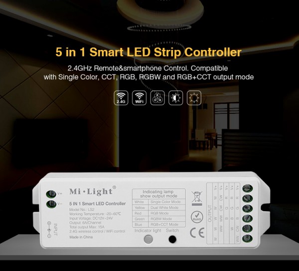 Synergy 21 LED Controller RGB-WW (RGB-CCT) DC12/24V Strip/Panel 5in1*Milight/Miboxer*