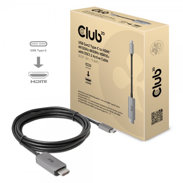 Kabel USB, C(St) =&gt; HDMI(St) 2.0 UHD, 3.0m, USB3.1, *Club 3D*