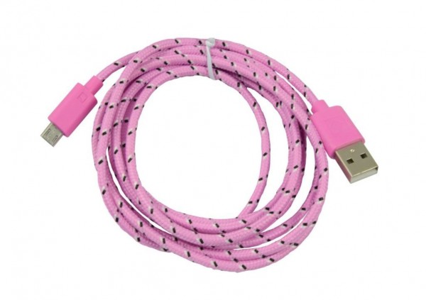Kabel USB2.0, 1m, A(St)/MicroB(St), textil/pink, Synergy 21,