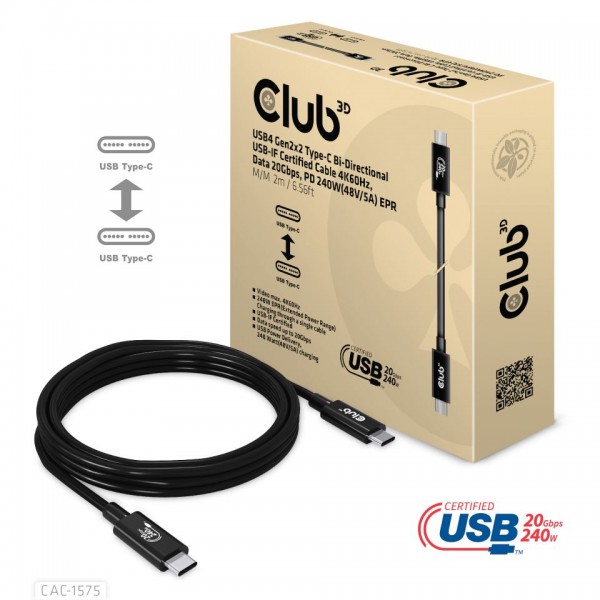 Kabel USB 4.0 C (St) =&gt; C (St) 2,0m *Club 3D* 240W