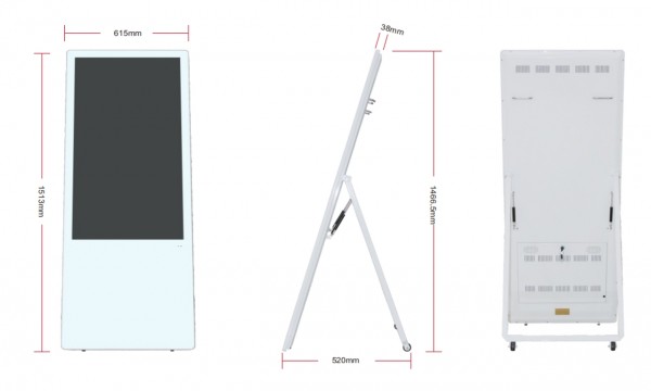 Allnet Standdisplay 43 Zoll Aufsteller mit Laufrollen, 700 Nits, HDMI, Farbe weiß