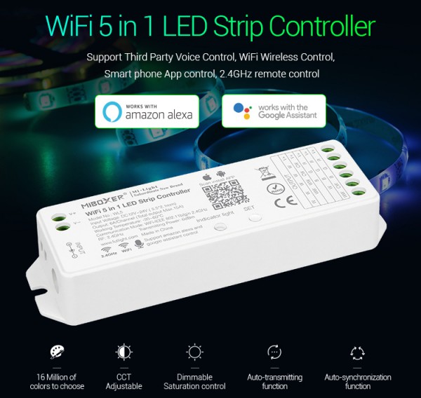 Synergy 21 LED Controller RGB-WW (RGB-CCT) DC12/24V WiFi 5in1*Milight/Miboxer* Alexa Serie