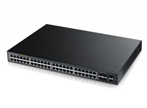 Zyxel Switch smart managed Layer2 50 Port • 44x 1 GbE • PoE Budget 375 Watt • 48x PoE at • 4x 1 Gb Combo • 2x SFP • 19&quot; • NebulaFlex • GS1920-48HPV2