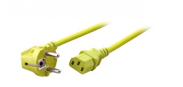 Netzkabel 230V Schutzkontakt CEE7(Stecker)-&gt;Kaltgeräte IEC-C13(Buchse), 1,8m, Gelb